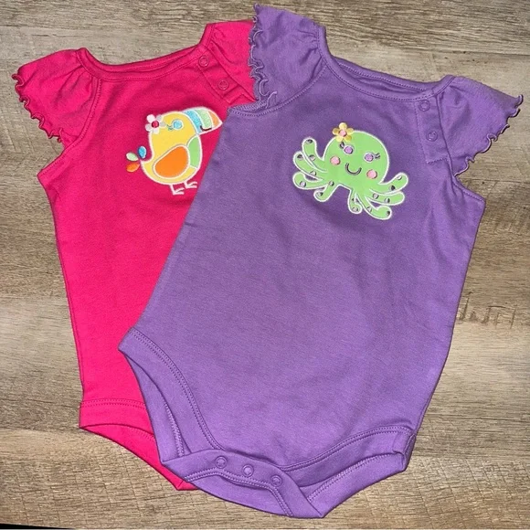 NWOT Garanimals Pink and Purple Kids One Pieces Set 3-6 MOs 100% cotton. - Picture 1 of 4